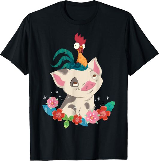 Disney Moana Pua And Hei Hei Floral T-Shirt, Moana T-Shirt