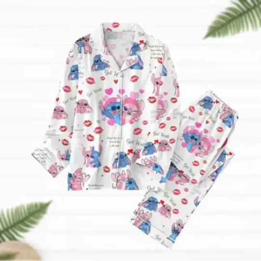 Stitch Valentine Theme Pajamas Set, Valentine Gift, Gift For Her