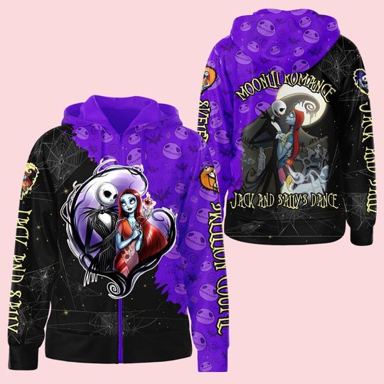 Jack And Sally Zip Hoodie, Nightmare Before Christmas Zip Hoodie, Jack Skellington Dance Hoodie, Jack And Sally Couple Gift