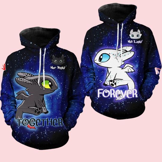 Night Fury And Light Fury Couple Hoodies, Personalized Toothless Couple Hoodies, Valentine Gifts, Together And Forever Couple Hoodie