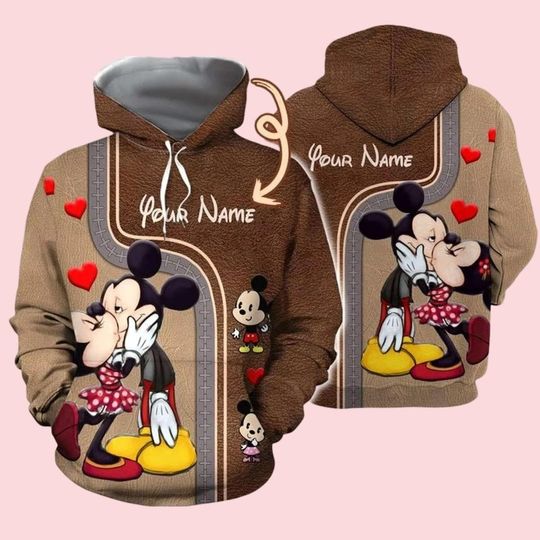 Disney Valentine Minnie And Mickey Mouse 3D Hoodie, Mickey Couple Hoodie, Valentine's Day Gift, Disneyland Couple Gift