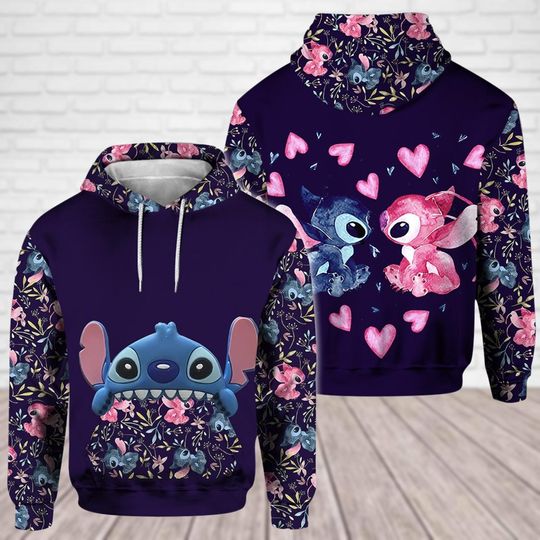 Stitch And Angel Hoodie, Lilo And Stitch 3D Costume, Disney Couple Tee, Magic Kingdom Shirt, Cartoon Movie Lover Gift, Valentines Gift