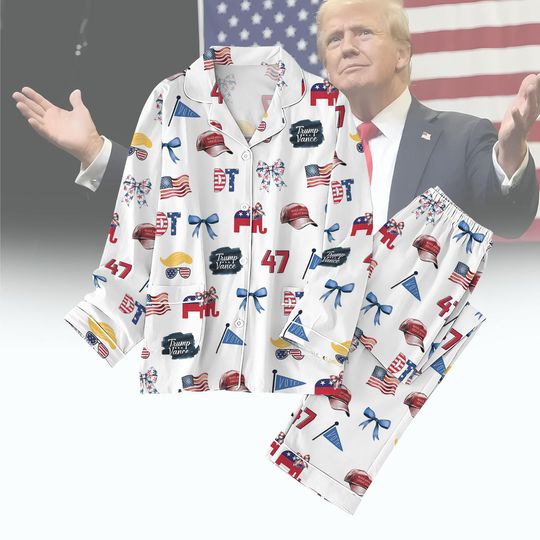 Trump Pajamas Set, Donald Trump Coverage Shirt Pants Set, Dancing Trump Holiday Pajamas, Political Gift, Republican Sleepwear