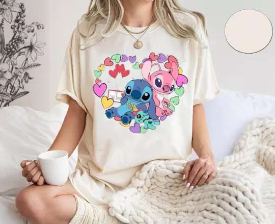 Stitch And Angel Valentine T-Shirt, Stitch Valentines Day T-Shirt