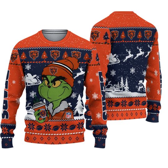 Chicago Bears funny character Stolen Christmas 2024 Grin Ugly Sweater