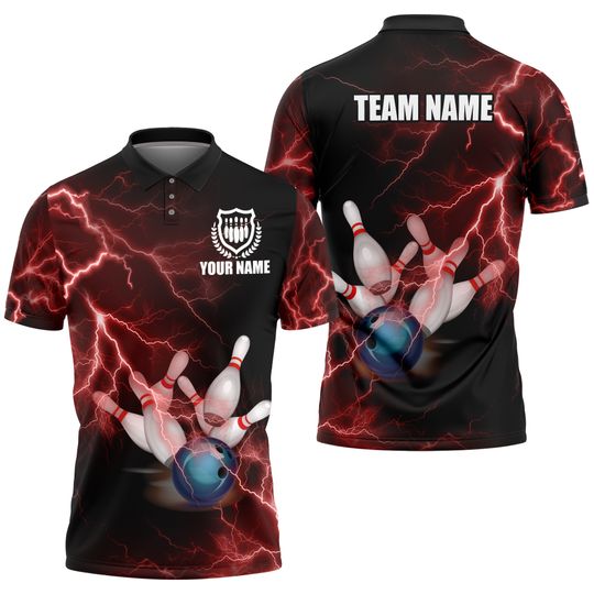Custom 3D Lightning Bowling Shirt, Team Name Bowling Shirt, Birthday Gift