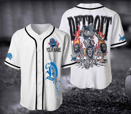 Personalized Detroit Lions Baseball Jersey, Detroit Lions Skull Jersey