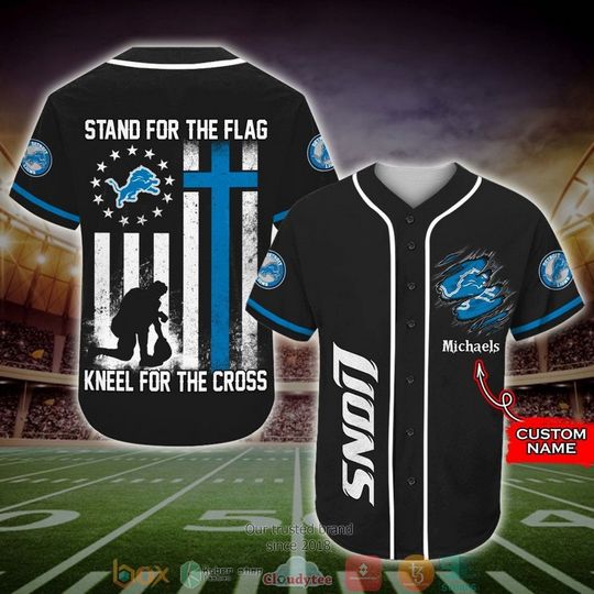 Personalized Detroit Lions Baseball Jersey, Stand For The Flag Kneel For The Cross Jersey