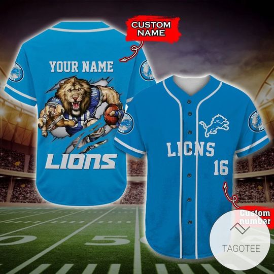 Personalized Detroit Lions Baseball Jersey, Lions Team Sport Jersey