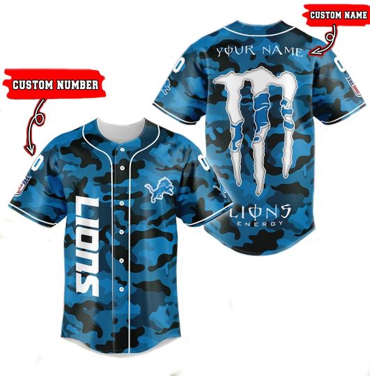 Personalized Detroit Lions Baseball Jersey, Detroit Lions Camo Football Sport Jersey