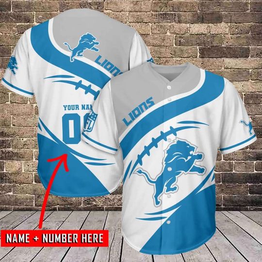 Personalized Lions Baseball Jersey, Detroit Lions Baseball Jersey