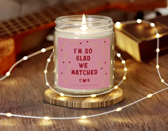 Custom Valentine's Candle, I'm So Glad We Matched Personalized Gift for Anniversary, Perfect Match Gift