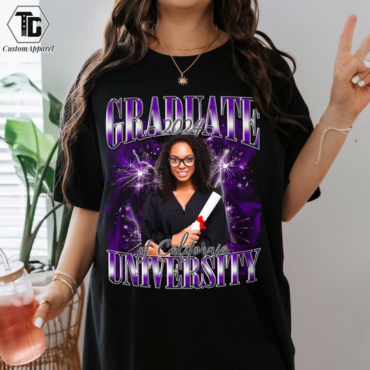 Custom Senior Graduation Shirt with Face, Graduation Gifts for Her for Him, Class of 2024, Custom Photo Vintage Tee, Graduation Trendy Shirt