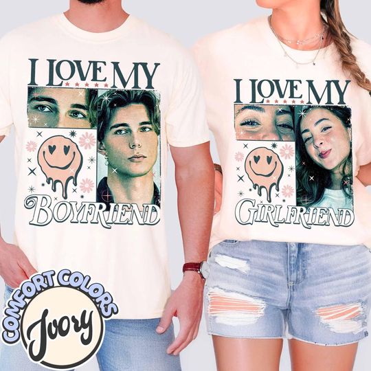 Personalized I Love My Girlfriend Comfort Colors Shirt, I Heart My Girlfriend Shirt, Valentines Day Shirt, Boyfriend Gift, Couple Shirts