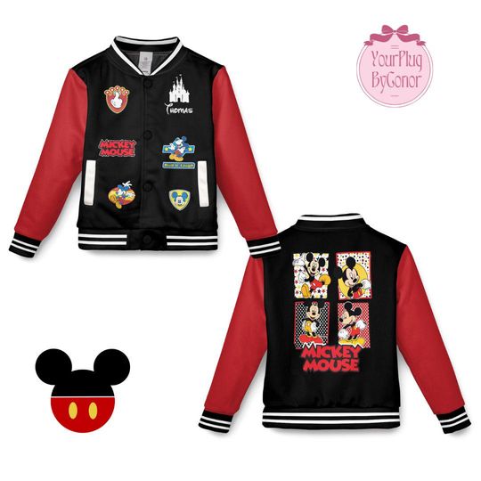 Personalized Mickey Varsity Jacket, Adult Varsity Jacket, Kids Baseball Jacket, Baseball Team Outfit, Disney Varsity Jacket, Mickey Shirt