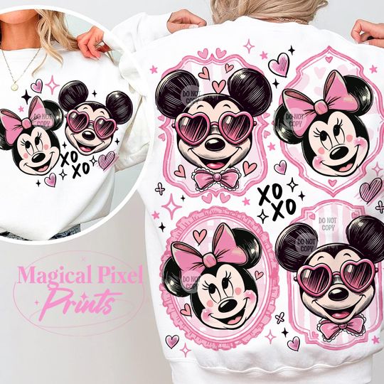 Retro Minnie Mickey Valentine's Day Shirt Sweatshirt, Pink Coquette Valentine Sweatshirt, Valentine Mouse Couple Shirt Design Sweatshirt