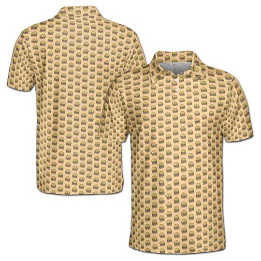 Funny Yellow Tiny Burger Doodle Food Lover Golf Men's Polo Shirt