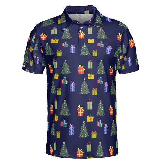 Blue Christmas tree golf polo shirt