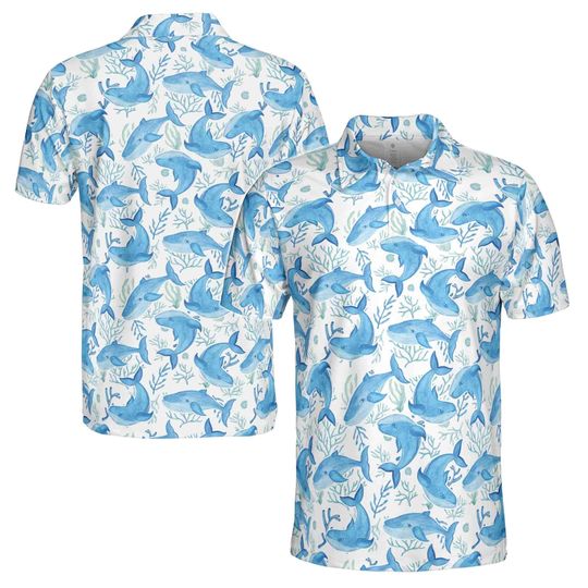 Funny Blue Whale In The Ocean Men's Polo Shirt