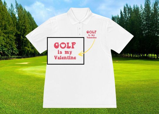 Valentine's Day Golf Polo Shirt, Men's Collared Golf Shirt, Holiday Golf Gift, Golf Lover Apparel, Heart Design