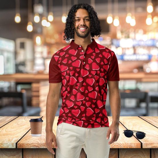 Romantic Valentine's Day Candy Hearts Men's Polo Shirt - Stylish Gift for Him