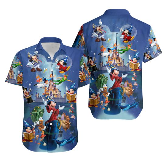 Sorcerer Mickey Mouse Hawaiian Shirt, Fantasia Mickey Hawaii Shirt, Disneyland Vacation Aloha Shirt