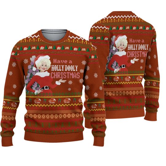 Dolly Parton Have A Holly Dolly Christmas Ugly Sweater Red Version