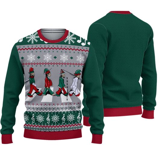 Mens The BEATLES Abbey Road Flashing Light Up Christmas Ugly Sweater Party S NEW