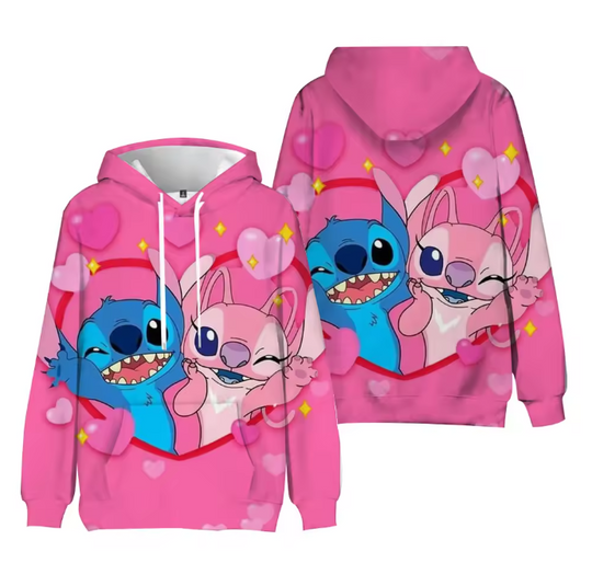 Couple Valentine  Stitch and Angle   3D Hoodie, Long Sleeve, Crewneck , Cartoon Hoodies,  Hype Beast Merch, Love Days