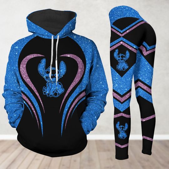 Stitch Glitter Faux Hoodie And Leggings, Intermational Women's Day Gift, Mother's Day Gift, Gift For Women