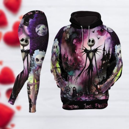 Jack And Sally Hoodie Leggings Set, Intermational Women's Day Gift, Mother's Day Gift, Gift For Women