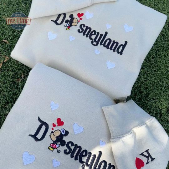 Embroidery Mouse Cartoon Couple Sweatshirt, Valentine's Day Gift