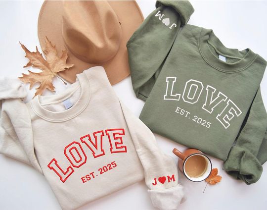 Discover Embroidered Love Sweatshirt, Heart Hoodie, Valentines Day Sweatshirt, Couple Sweatshirt, Gift For Her, Love Hoodie, Valentine 2025 Gifts