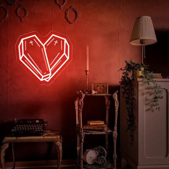 Coffin heart Neon Sign, Valentinw Gift, Home Decor
