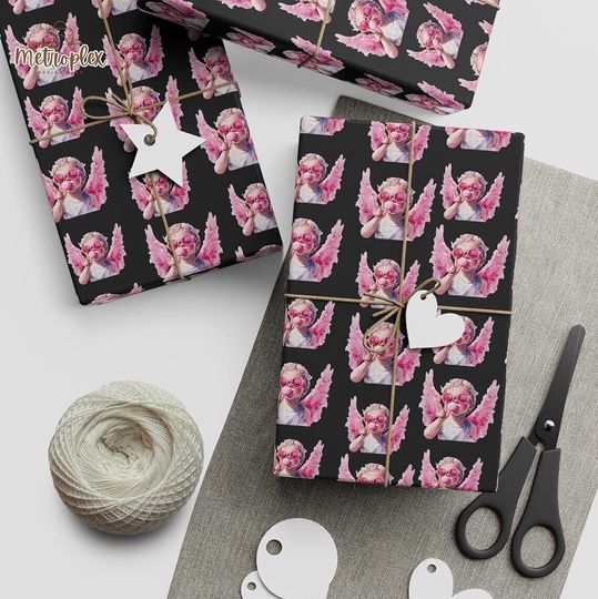 Discover Black Cupid Valentines Day Wrapping Paper