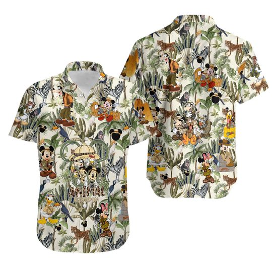 Retro Disney Animal Kingdom Mickey and Friends Hawaiian Shirt, Vintage Safari Mode Hawaii Shirt, Hakuna Matata Button Up Shirt