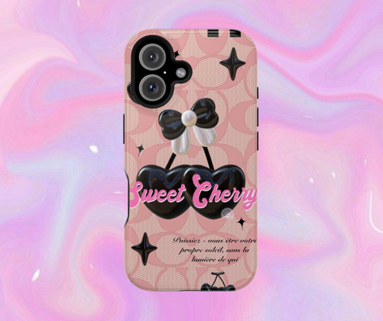 Sweet Cherry Black Heart Phone case Coquette Phone Case, Preppy Phone Case, Soft Girl Aesthestic, Girly Pink Bow Phone Case