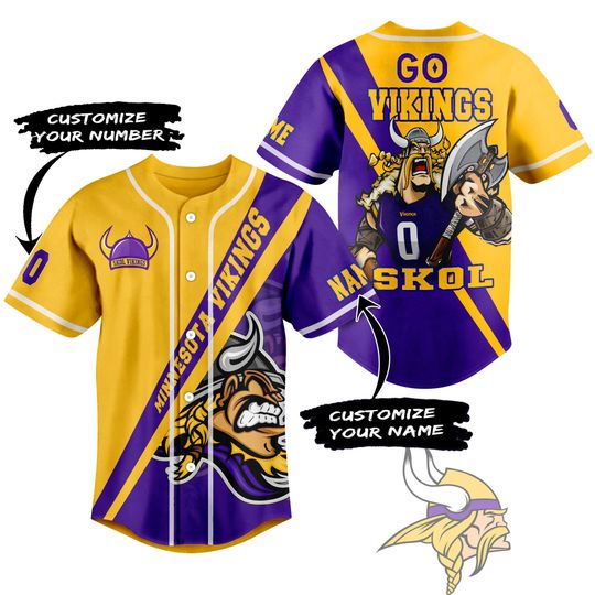 Personalized Minnesota Baseball Jersey, Go Vikings Skol Baseball Jersey, Game Day Football