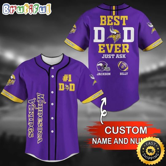 Personalized Minnesota Baseball Jersey, Vikings Best Dad Ever Baseball Jersey, Game Day Football