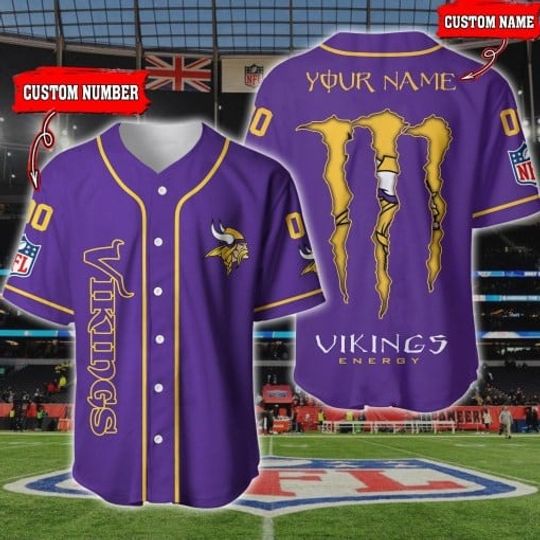 Personalized Minnesota Baseball Jersey, Vikings Energy Football Baseball Jersey