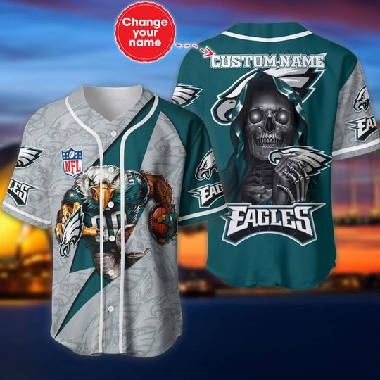 Personalized Eagle Football Jersey, Philadelphias Skull Baseball Jersey, Sunday Football, Game Day Football