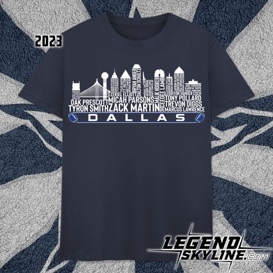 Dallas Football Team 23 Player Roster, Dallas City Skyline shirt