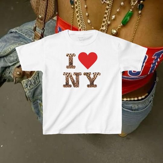 Y2K Leopard Print New York Baby Tee, I Luv NY  Baby Tee, Trending Pinterest Aesthetic  Baby Tee