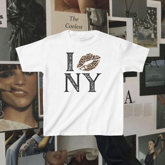 I Lovee NY Baby Tee, Leopard Print Shirt, Y2K NY Graphic  Baby Tee, Cute Baby Tee, Aesthetic Women's  Baby Tee