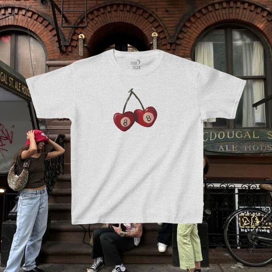 Cherry 8 ball baby tee, cool girl clothing, trendy Pinterest aesthetic Baby Tee 90s Style Full Length Baby Tee for Women