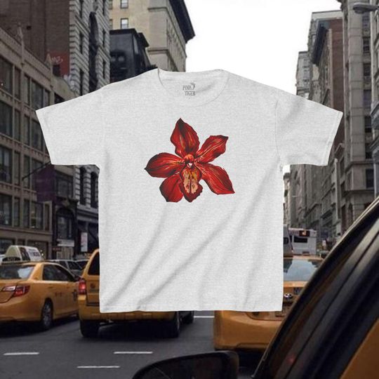 Red Orchid Baby Tee, Simple Flower  Baby Tee, Tiger Lily Graphic Tee, Trendy Clothes, Vintage Y2K  Baby Tee