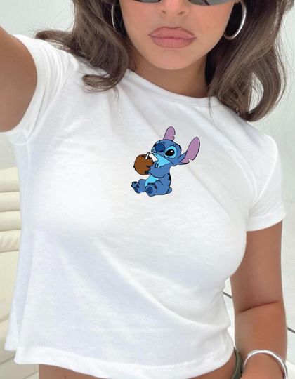 Stitch with a Coconut Baby Tee, y2k baby tee, 90s baby tee, Stitch Baby Tee, Disney Women's Top