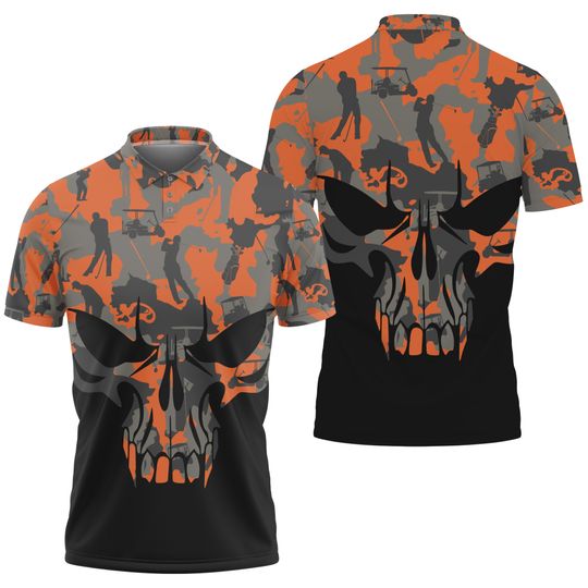 Orange Camouflage Golf Skull Golf Polo Shirt