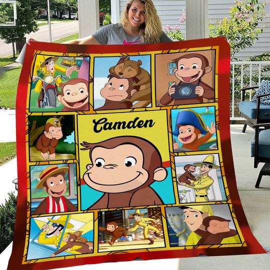 Curious George Blanket, Personalized Blanket, Customized Bedding Valentine's Comfortable Bedroom Birthday Child Gift