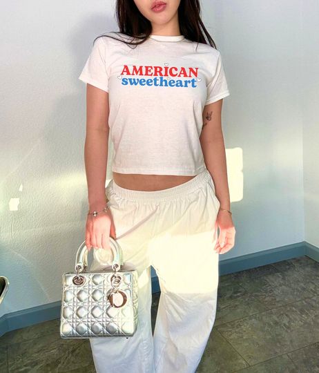 American Sweetheart 4th of July Baby Tee Coquette Baby Tee July 4th Crop Top Americacore Shirt Y2K Baby Tee Patriotic Baby Tee USA Baby Tee